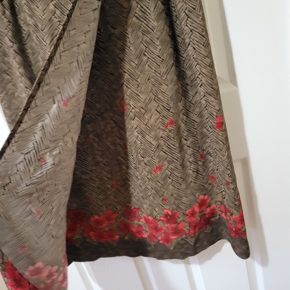 Vintage brown red floral print hem a line midi wrap skirt Tanjay Petites 14 P - Picture 4 of 11